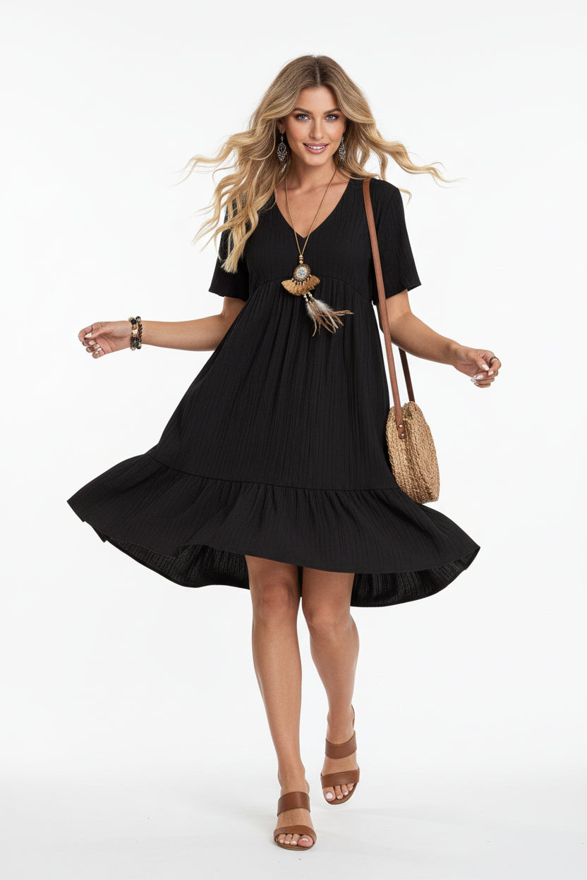 Robe bohème d’été femme col V – Robe fluide mini A-line | BOHERA