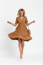 Robe bohème d’été femme col V – Robe fluide mini A-line | BOHERA