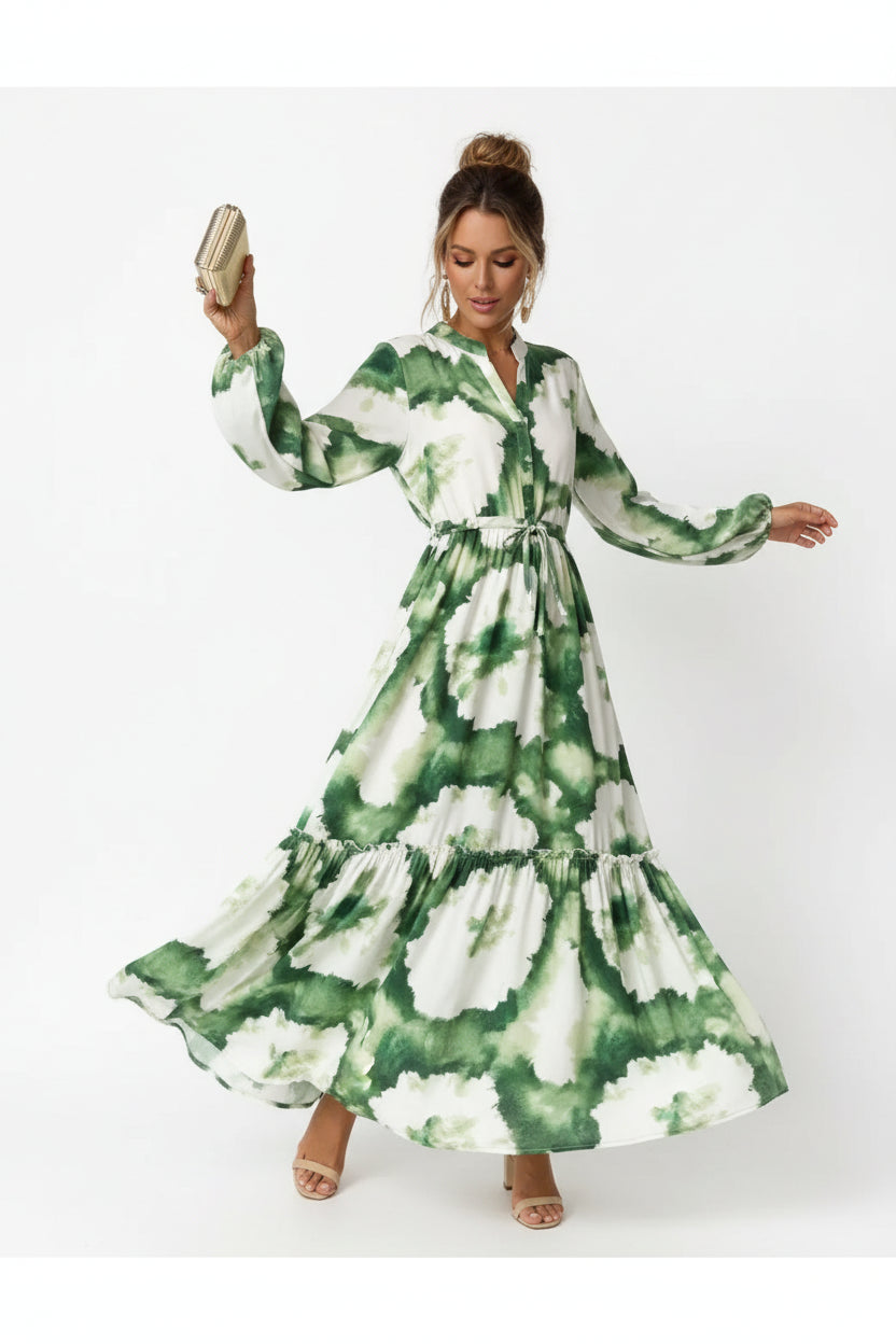 Robe longue bohème femme col V – Robe fluide manches longues | BOHERA