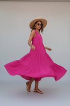 Robe casual élégante femme col V – Robe fluide mi-longue | BOHERA