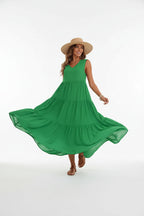 Robe casual élégante femme col V – Robe fluide mi-longue | BOHERA