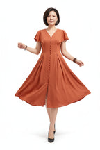 Robe casual élégante femme col V – Robe fluide manches papillon | BOHERA