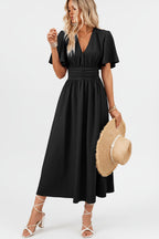 Robe fluide à volants femme col V – Robe casual été mi-longue | BOHERA