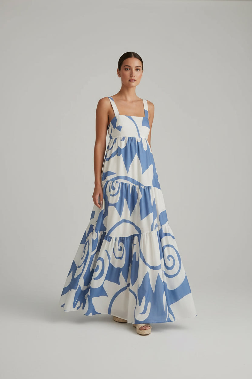 Robe longue bohème femme – Robe fluide à bretelles col carré | BOHERA