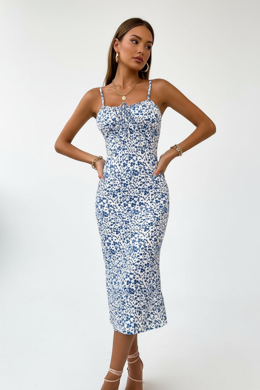 Robe dos nu femme imprimée – Robe fluide taille marquée | BOHERA