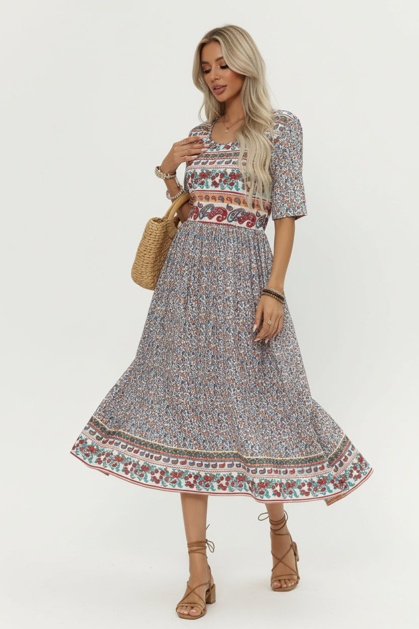 Robe bohème imprimée femme – Robe fluide casual manches courtes | BOHERA