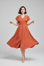 Robe casual élégante femme col V – Robe fluide manches papillon | BOHERA