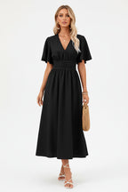 Robe fluide à volants femme col V – Robe casual été mi-longue | BOHERA