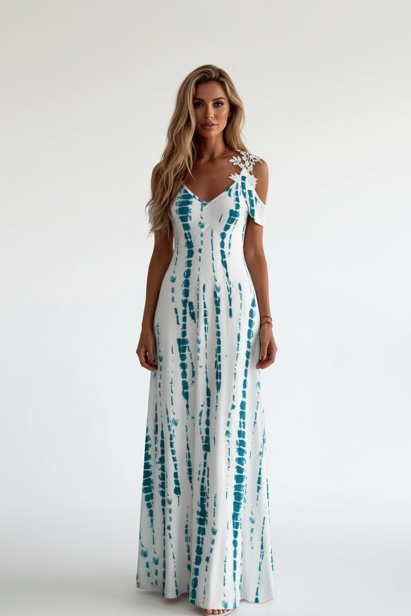 Robe longue dentelle femme – Robe fluide col V sans manches | BOHERA