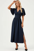 Robe fluide à volants femme col V – Robe casual été mi-longue | BOHERA