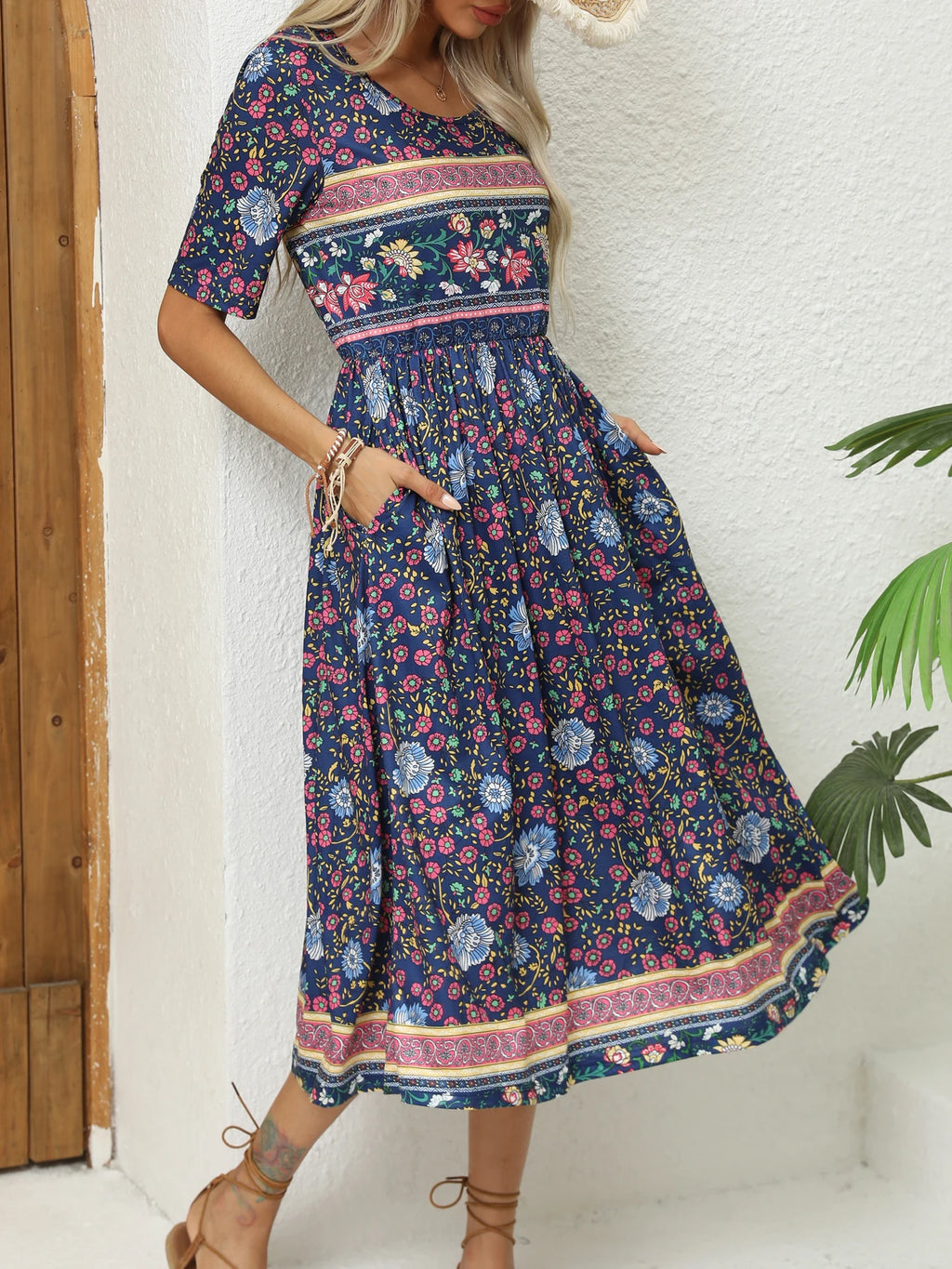 Robe bohème imprimée femme – Robe fluide casual manches courtes | BOHERA