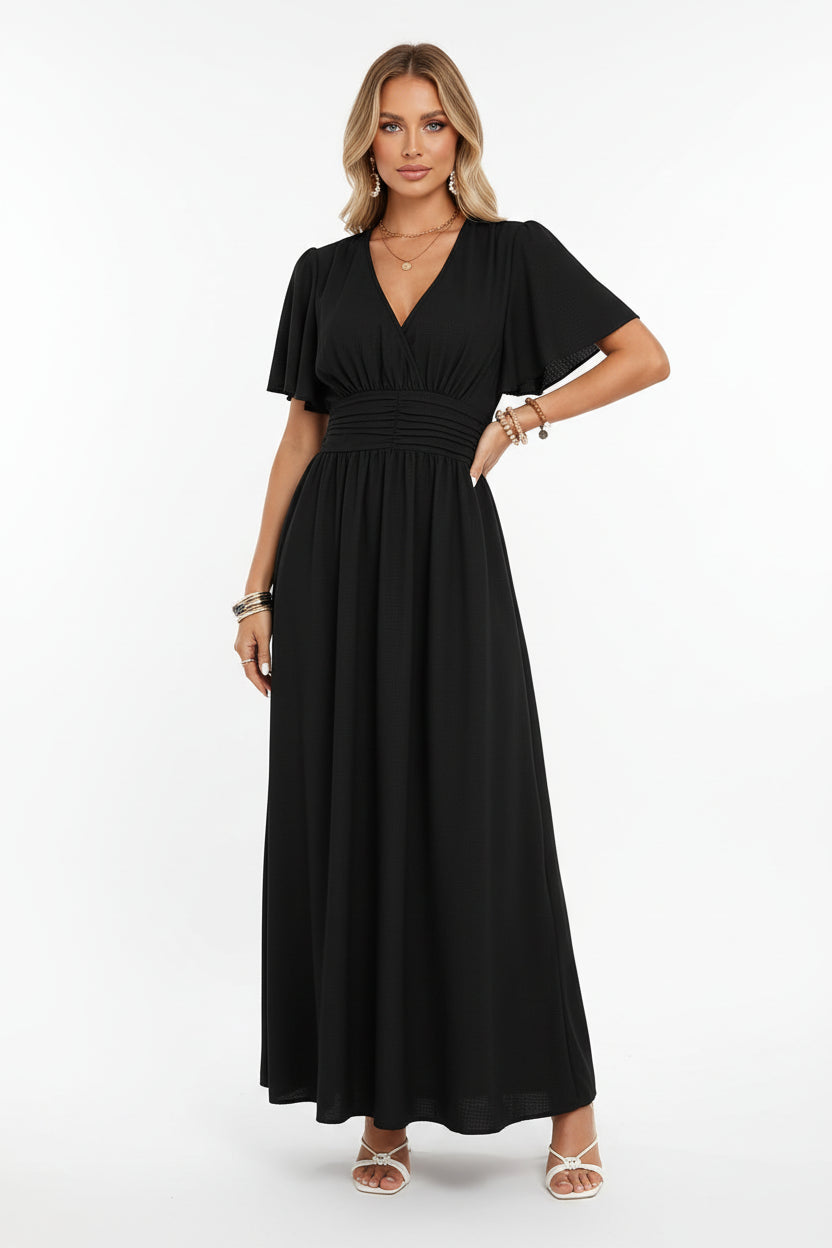 Robe fluide à volants femme col V – Robe casual été mi-longue | BOHERA