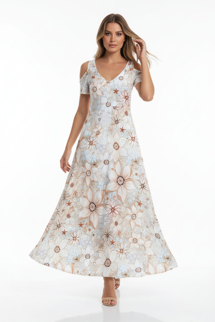 Robe longue dentelle femme – Robe fluide col V sans manches | BOHERA