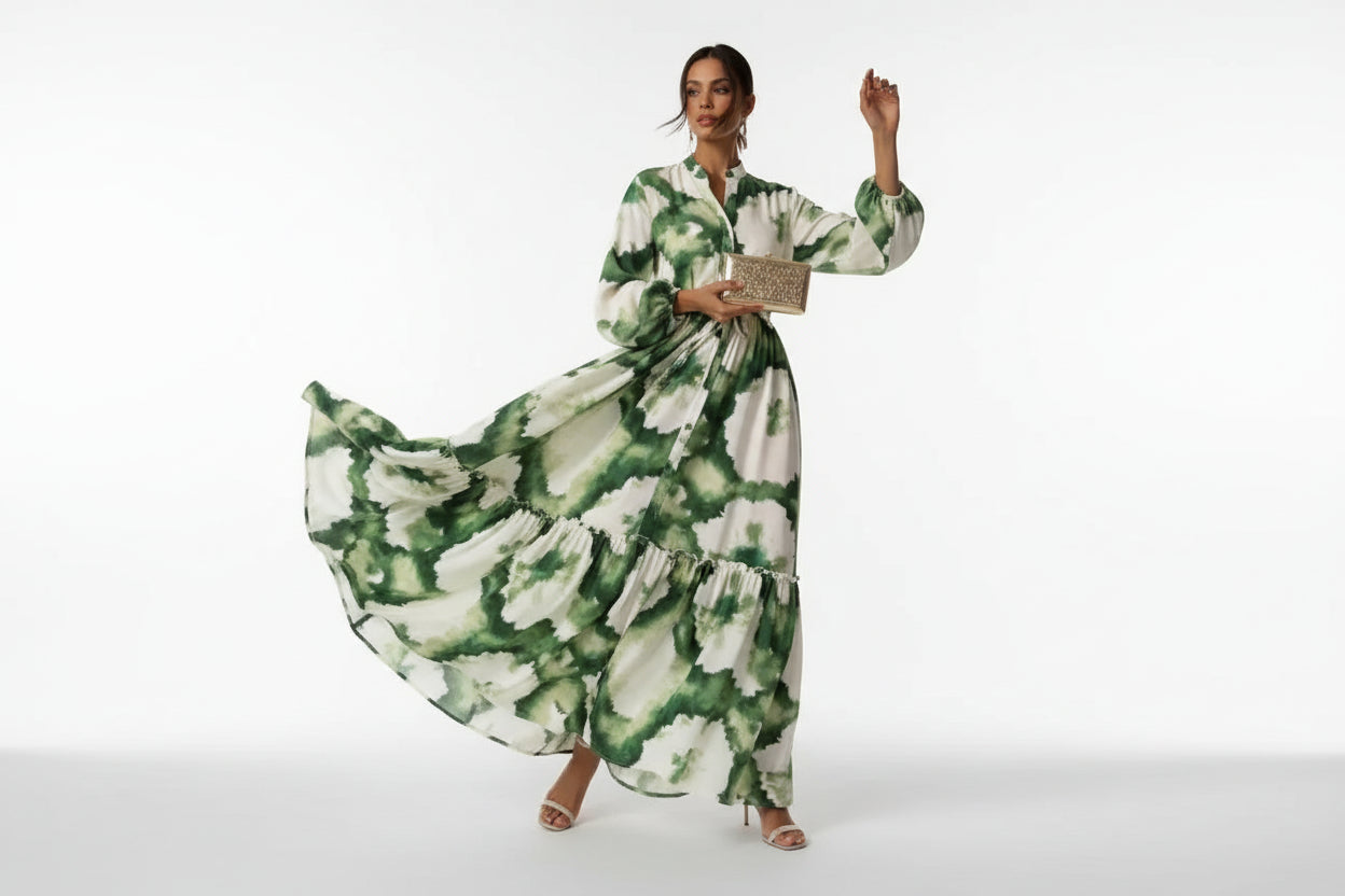 Robe longue bohème femme col V – Robe fluide manches longues | BOHERA