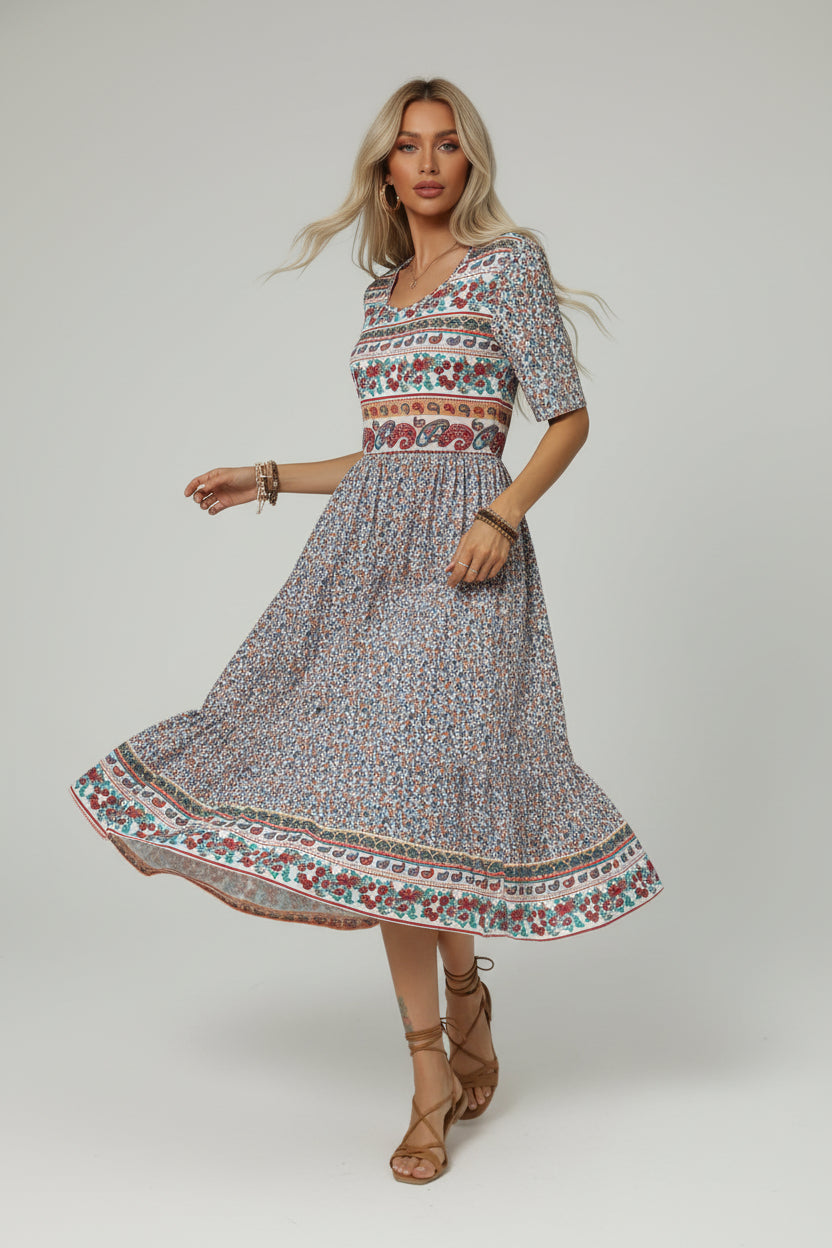 Robe bohème imprimée femme – Robe fluide casual manches courtes | BOHERA
