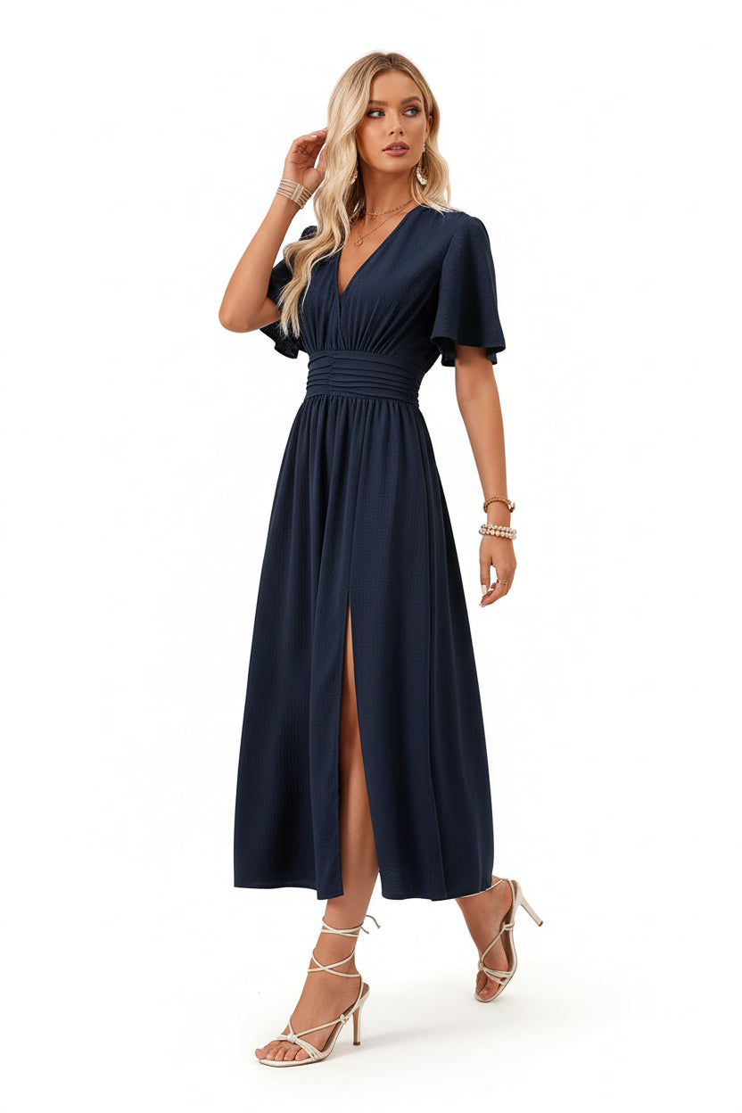 Robe fluide à volants femme col V – Robe casual été mi-longue | BOHERA