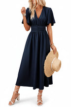 Robe fluide à volants femme col V – Robe casual été mi-longue | BOHERA