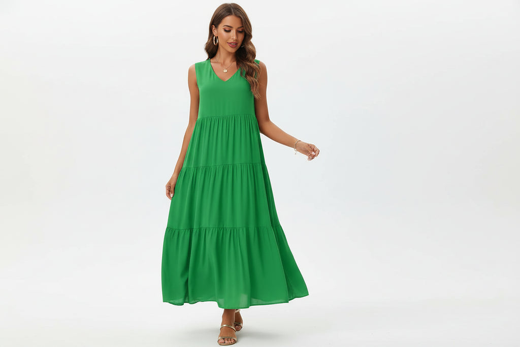 Robe casual élégante femme col V – Robe fluide mi-longue | BOHERA