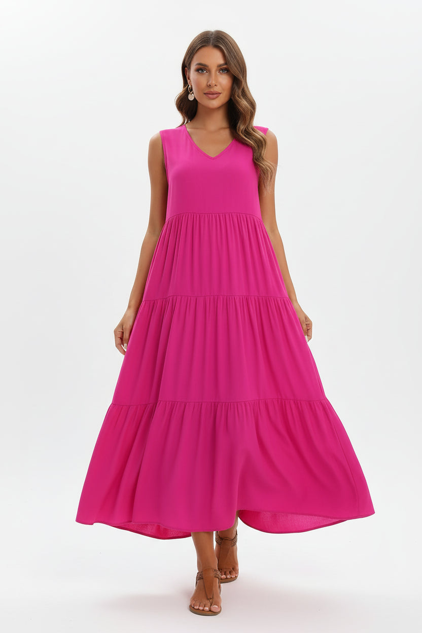 Robe casual élégante femme col V – Robe fluide mi-longue | BOHERA