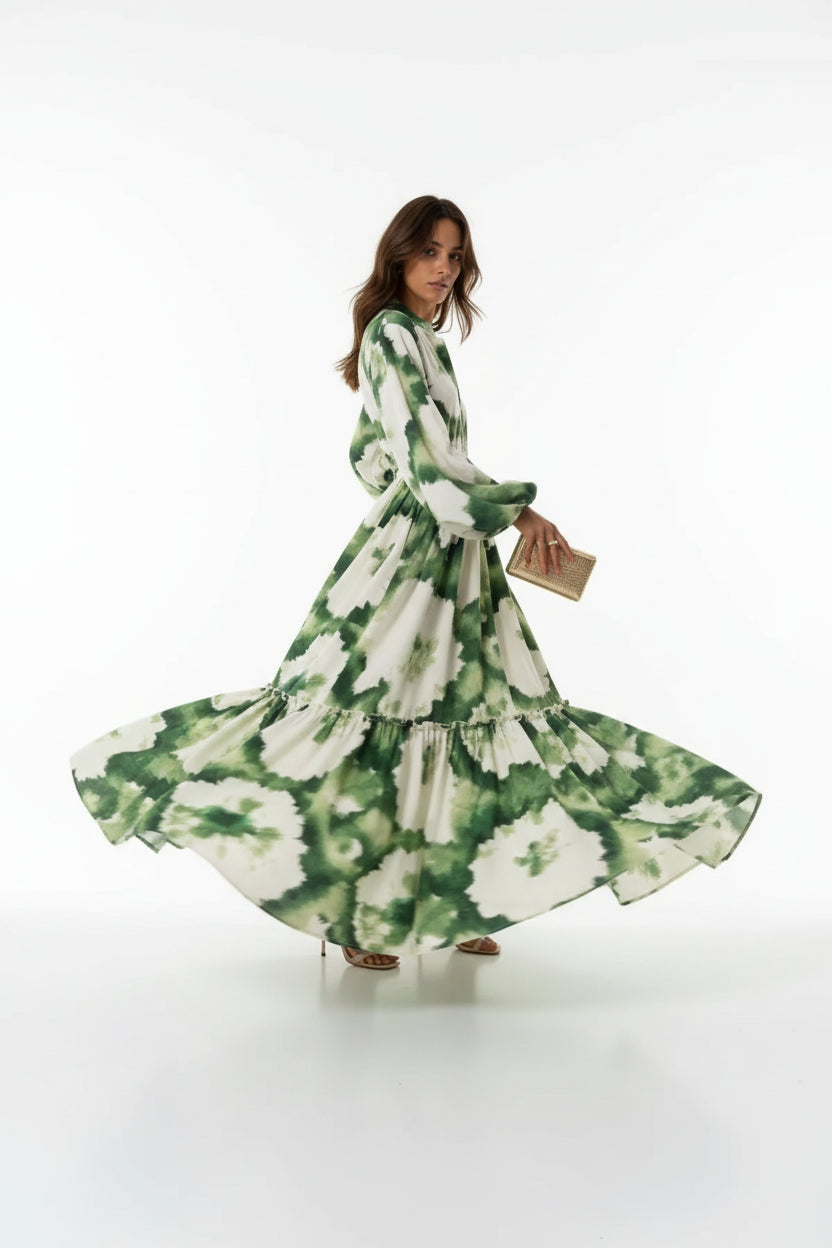 Robe longue bohème femme col V – Robe fluide manches longues | BOHERA