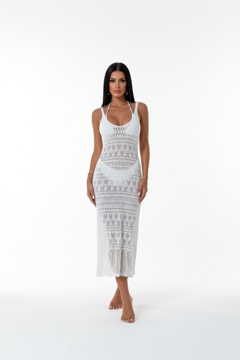 Robe longue ajourée femme – Robe fluide à bretelles style été | BOHERA