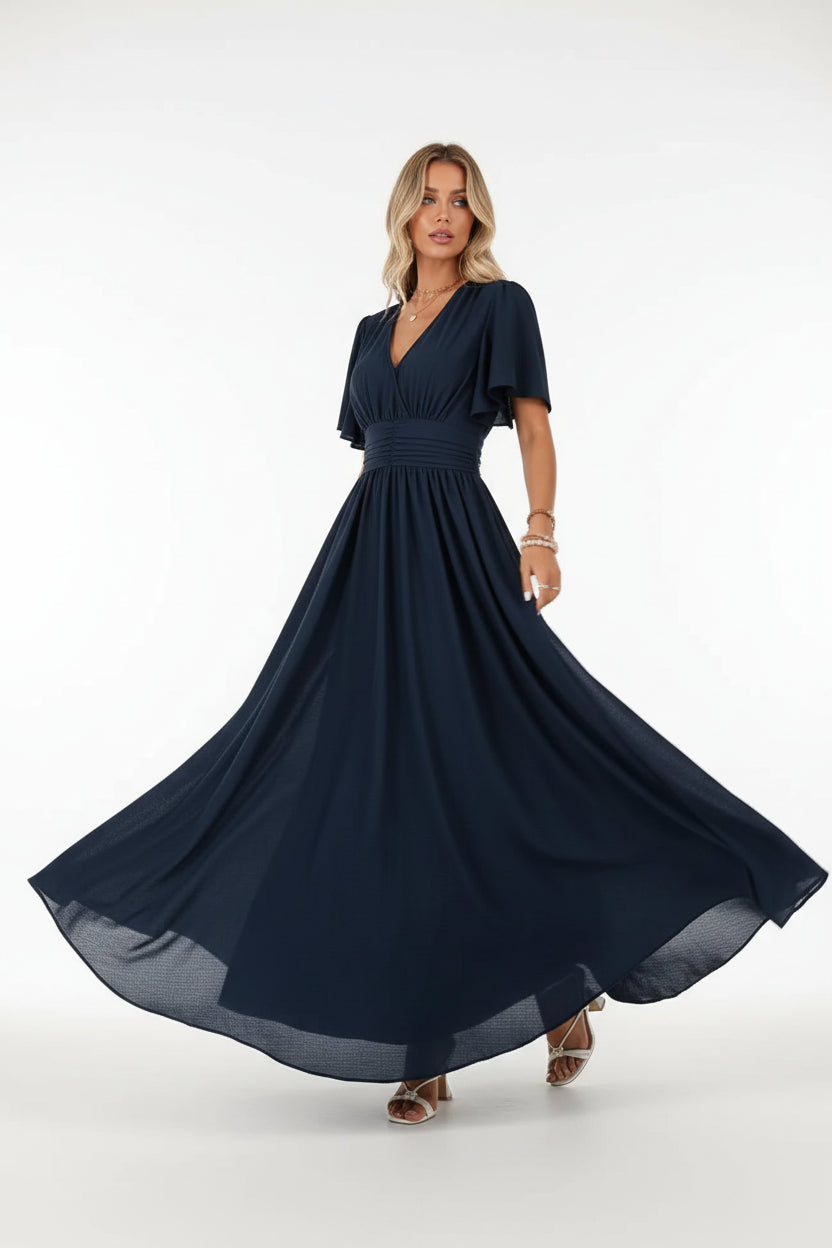 Robe fluide à volants femme col V – Robe casual été mi-longue | BOHERA