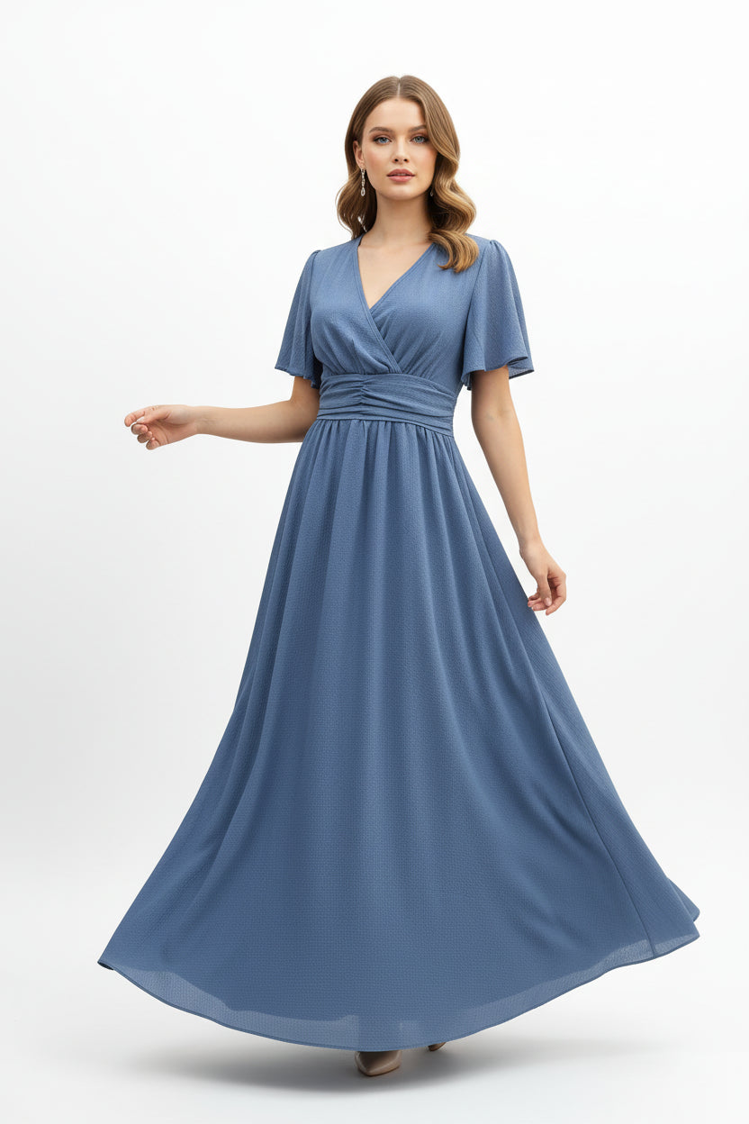 Robe fluide à volants femme col V – Robe casual été mi-longue | BOHERA