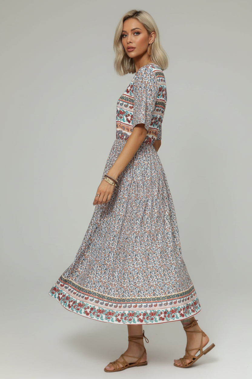 Robe bohème imprimée femme – Robe fluide casual manches courtes | BOHERA