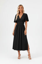 Robe fluide à volants femme col V – Robe casual été mi-longue | BOHERA