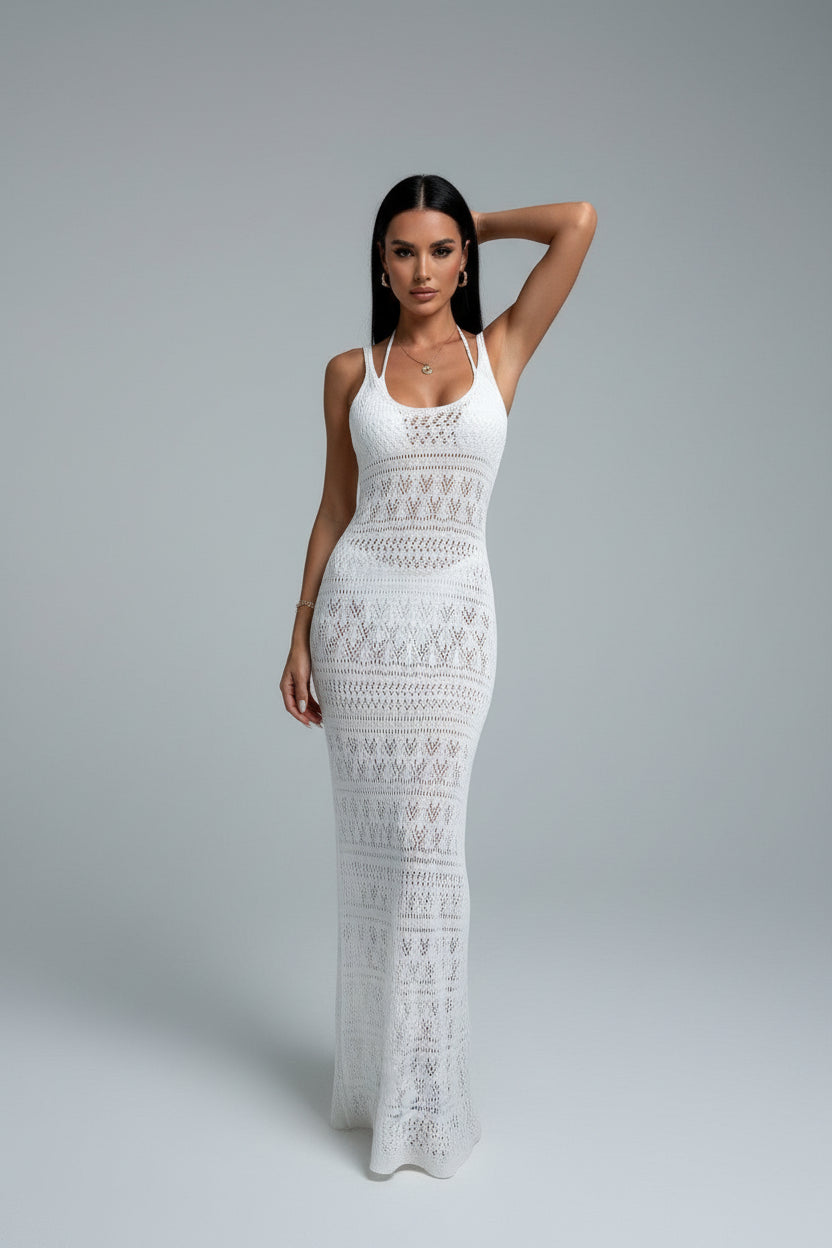 Robe longue ajourée femme – Robe fluide à bretelles style été | BOHERA