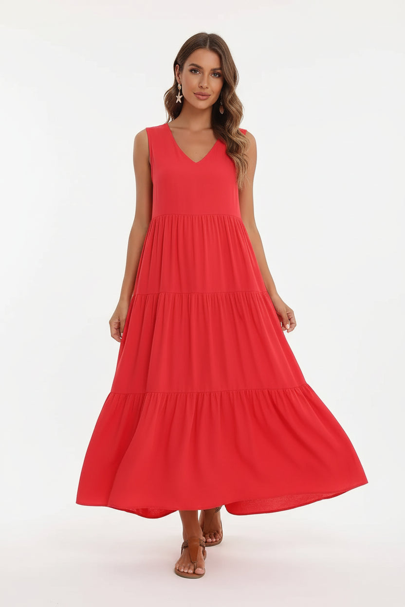 Robe casual élégante femme col V – Robe fluide mi-longue | BOHERA