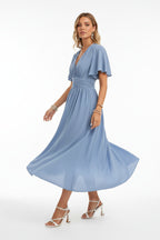 Robe fluide à volants femme col V – Robe casual été mi-longue | BOHERA