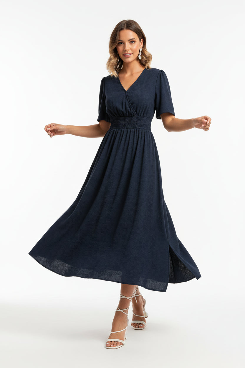 Robe fluide à volants femme col V – Robe casual été mi-longue | BOHERA