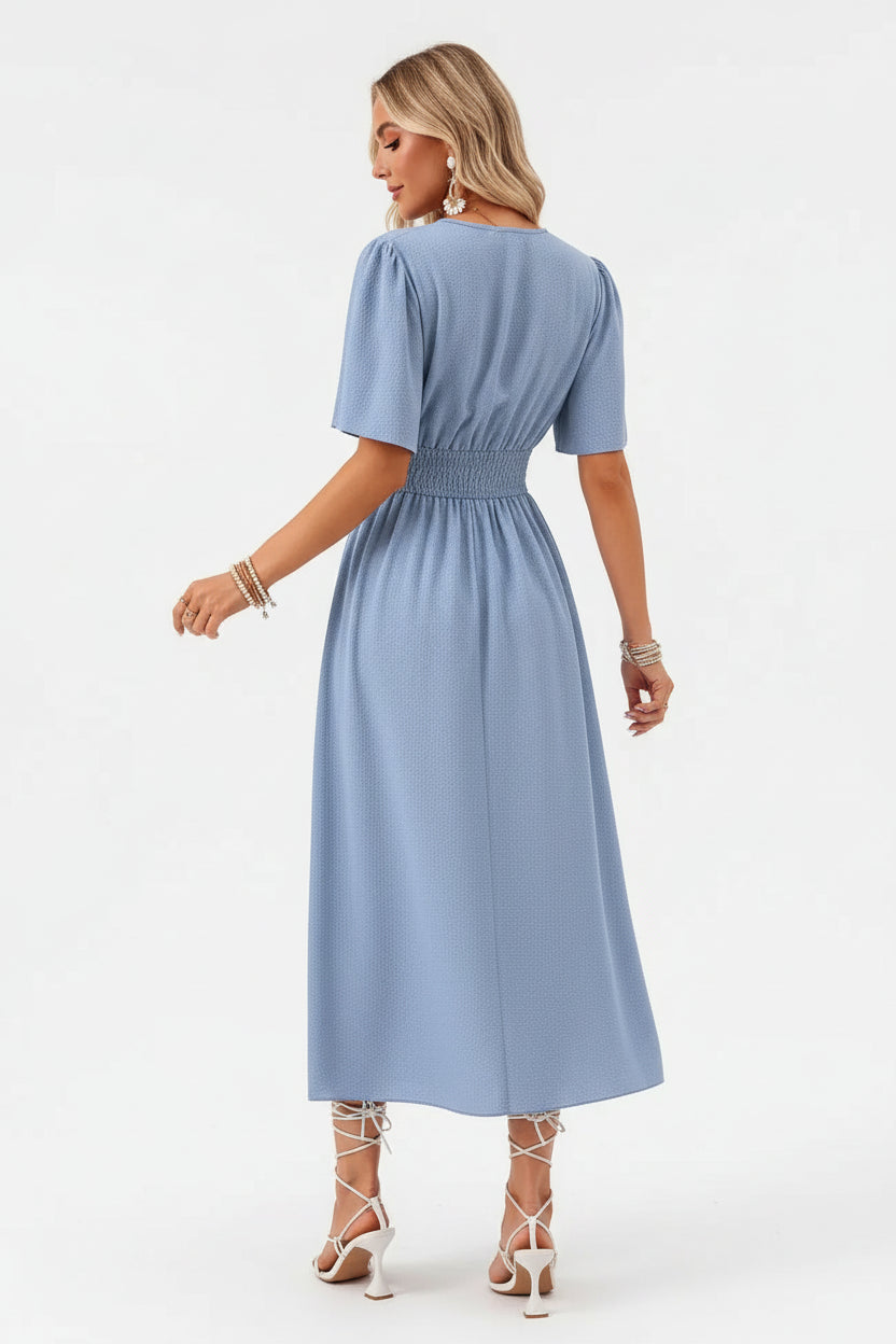 Robe fluide à volants femme col V – Robe casual été mi-longue | BOHERA