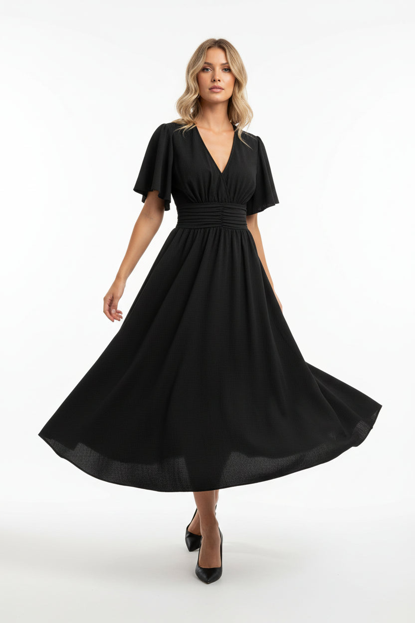 Robe fluide à volants femme col V – Robe casual été mi-longue | BOHERA