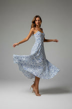 Robe dos nu femme imprimée – Robe fluide taille marquée | BOHERA