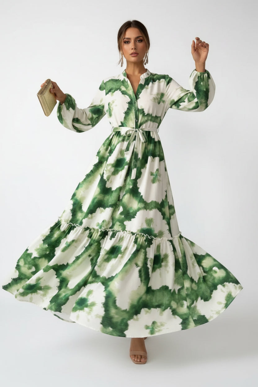 Robe longue bohème femme col V – Robe fluide manches longues | BOHERA