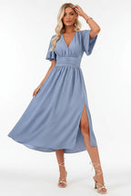 Robe fluide à volants femme col V – Robe casual été mi-longue | BOHERA