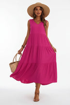 Robe casual élégante femme col V – Robe fluide mi-longue | BOHERA