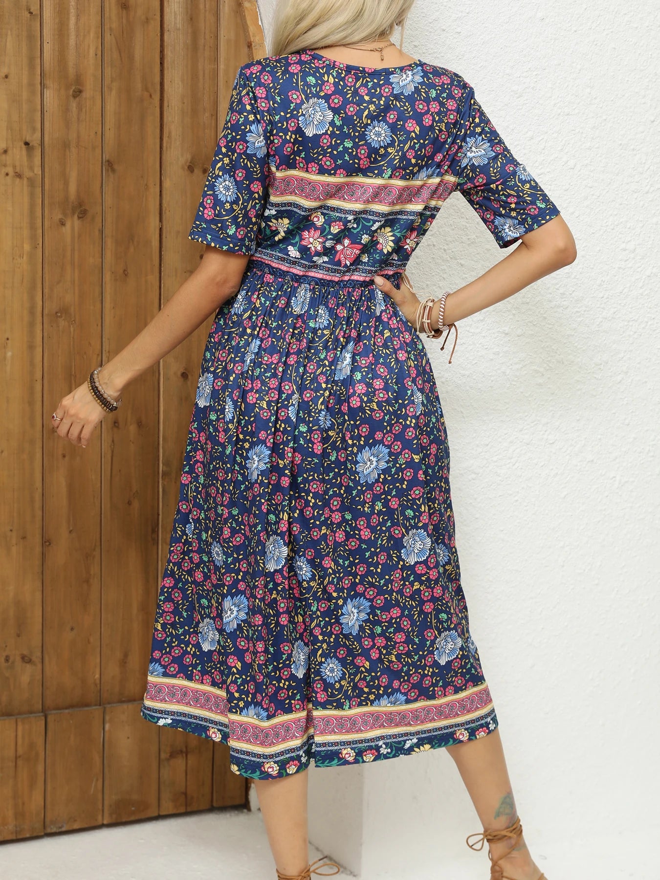 Robe bohème imprimée femme – Robe fluide casual manches courtes | BOHERA