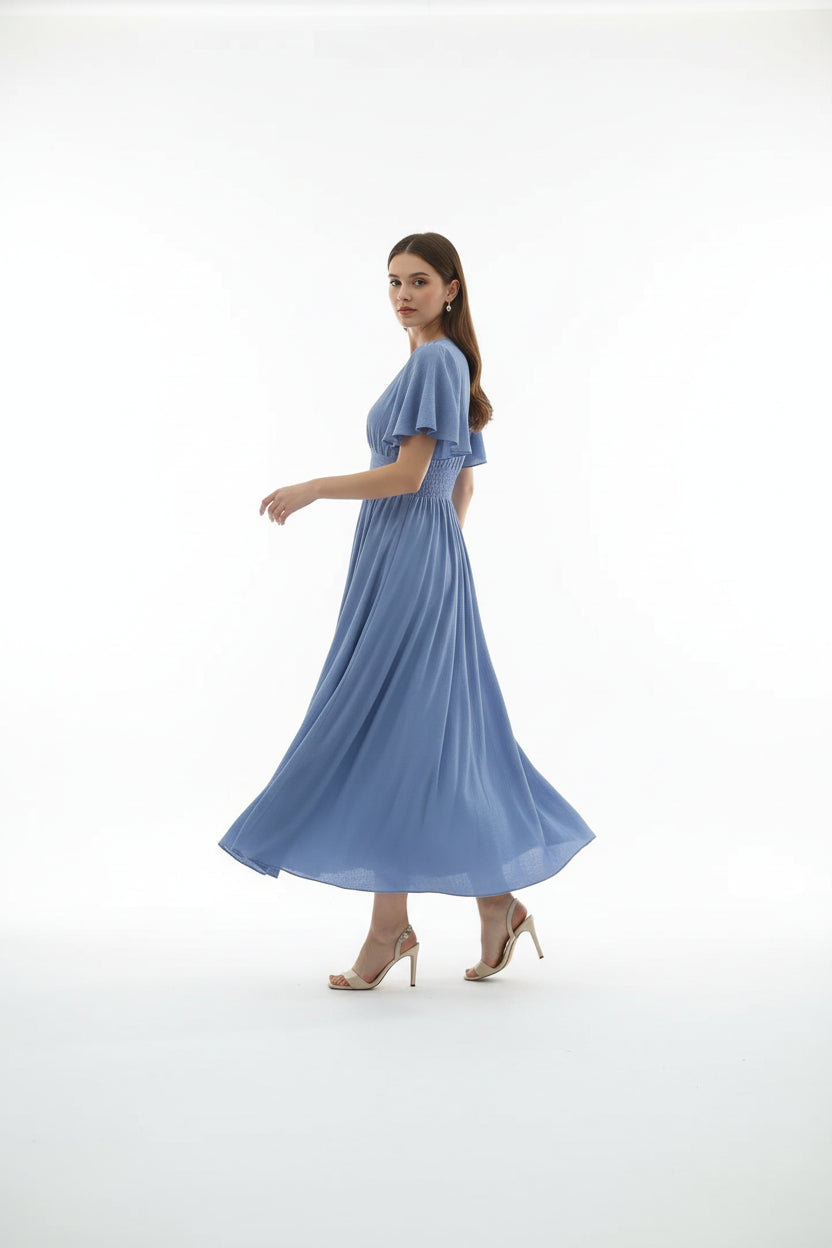 Robe fluide à volants femme col V – Robe casual été mi-longue | BOHERA
